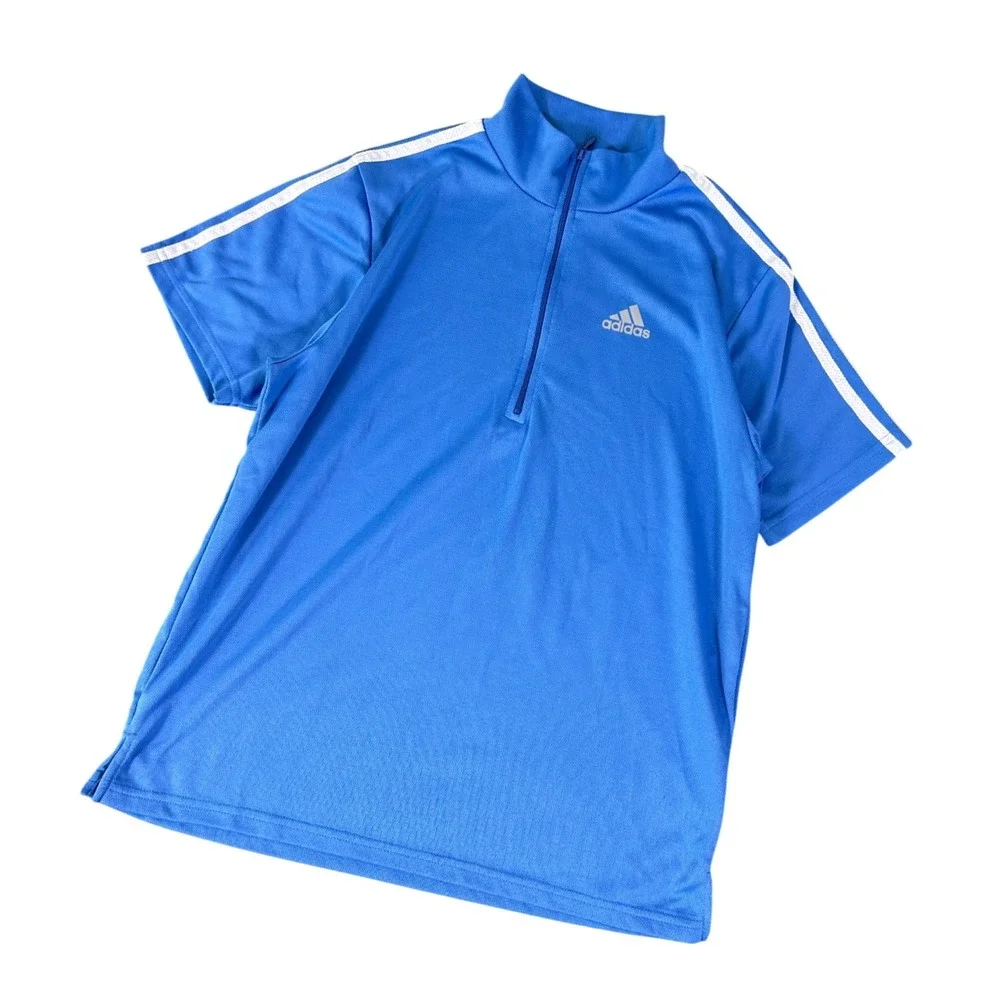 Y2K Adidas Blue Short Sleeve‎ Quarter Zip Athletic Polo Shirt Men's Size L
